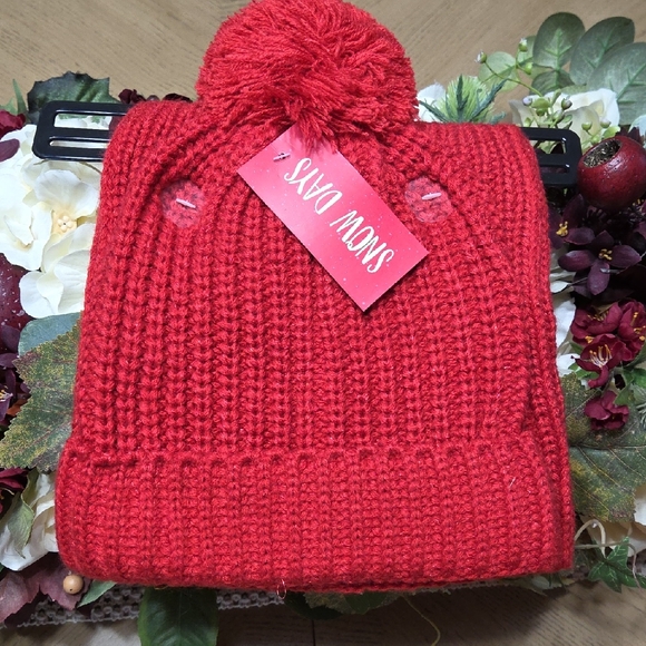 Accessories - Red Knit Pom-Pom Beanie and Scarf